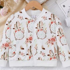PatPat Kids Floral Bunny Sweater - White and Pink